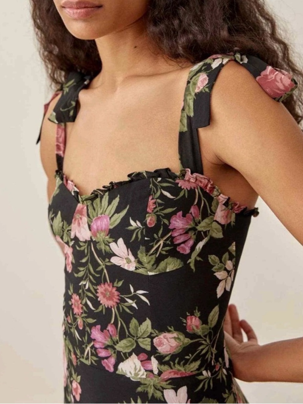 Reformation Nikita Black Floral Cottage Dress - Size 10 - Picture 2 of 9